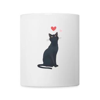 Schwarze Katze & Herz – süßes Halloween - Tasse - Weiß - Vorne