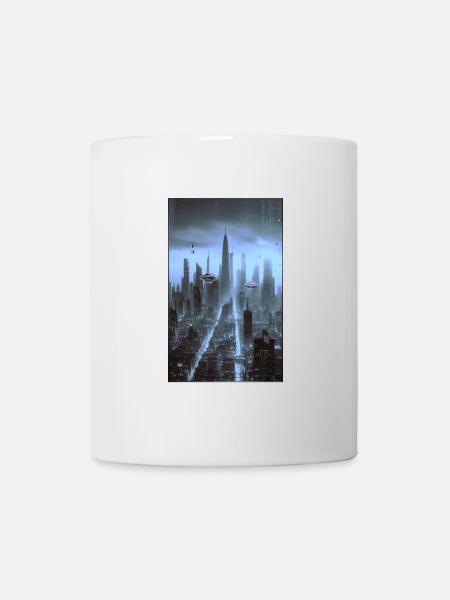 Futuristic cityscape at night - Mug - white