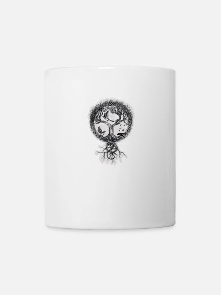 Tree of Life with Birds and Ravens and Roots - Mug - white