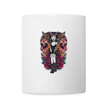 Gothic Tattooed Frau mit Kunstwerk und Rosen - Tasse - Weiß - Vorne