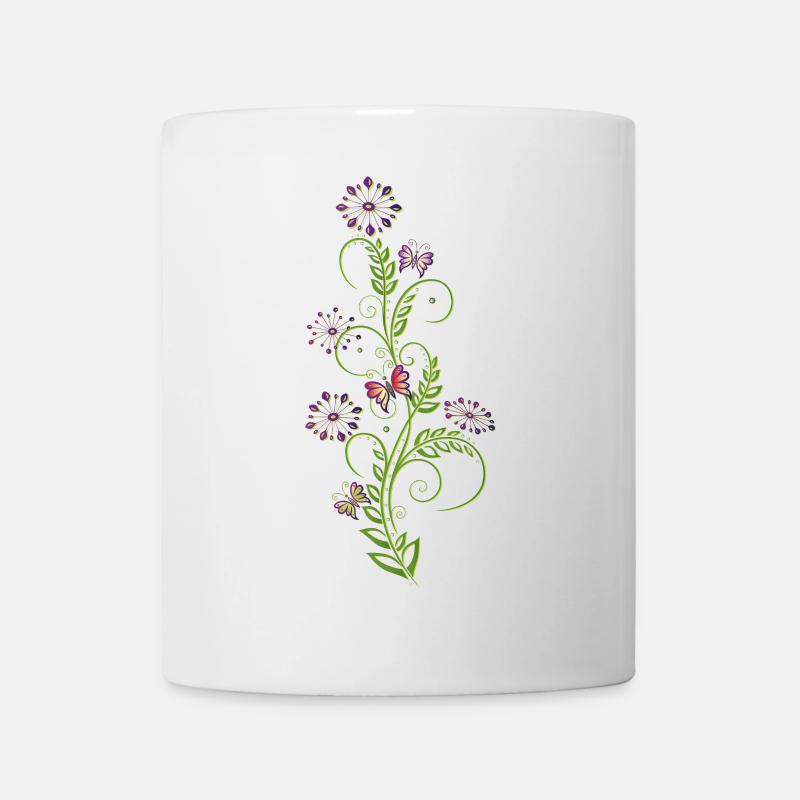 Ranke mit Blumen, Blättern und Schmetterlingen - Tasse - Weiß