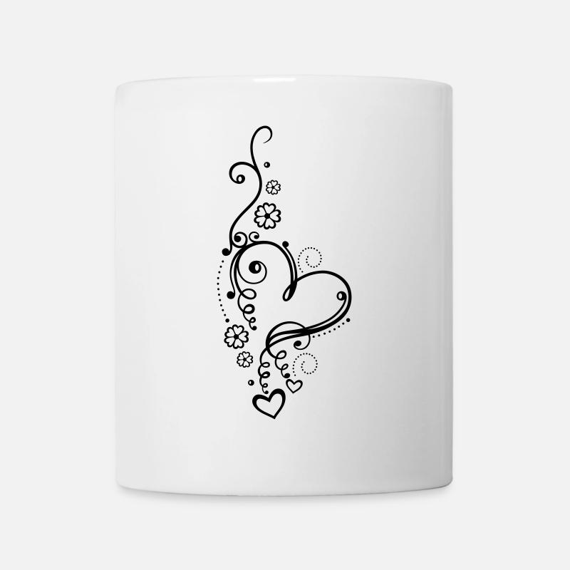 Großes Herz mit Blumen, Liebe, love - Tasse - Weiß