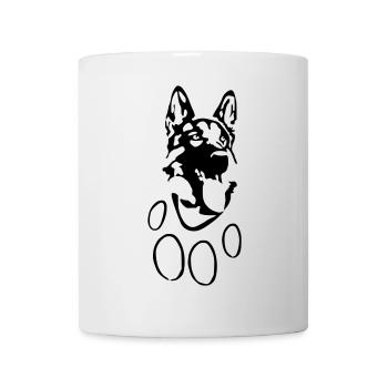Schäferhund Kopf u. Pfote Design für Shirt u Hoody - Tasse - Weiß - Vorne