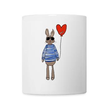 Hase im Streifenpulli mit Herzballon - Tasse - Weiß - Vorne