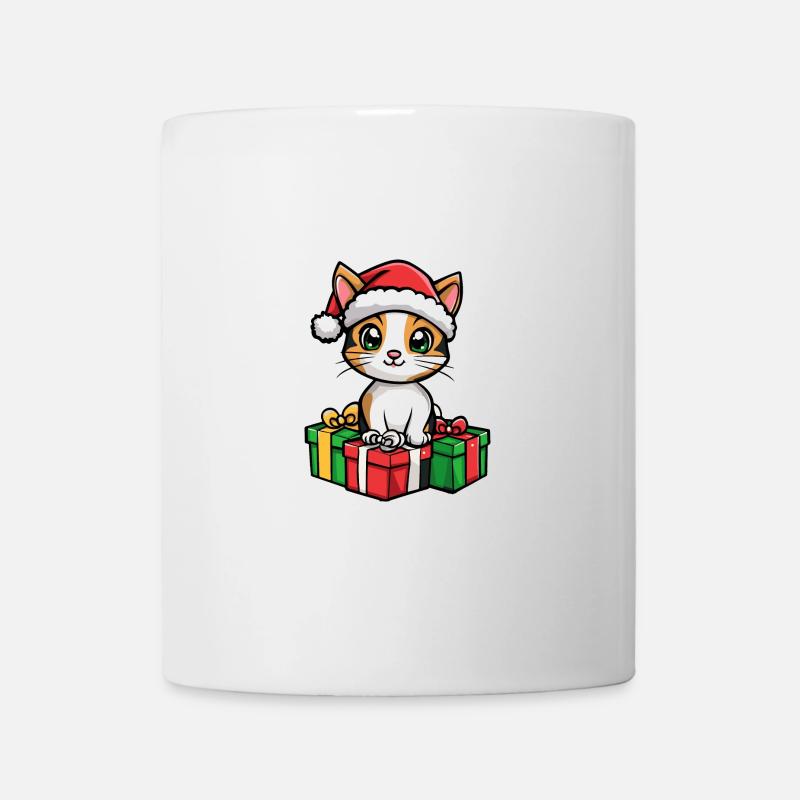 Chat Noël Bandes dessinées Cadeaux Tête - Mug blanc - blanc
