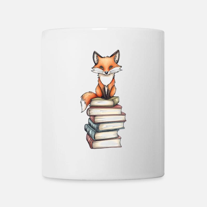 Fuchs auf Bücherstapel - Tasse - Weiß
