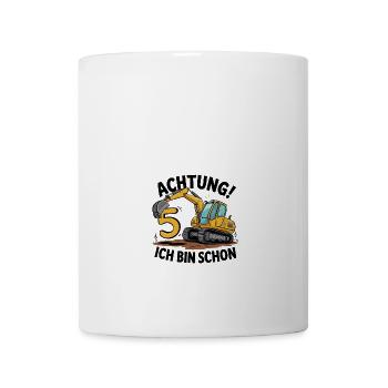 5ème anniversaire 5 ans Excavatrice Véhicule de construction Chantier - Mug blanc - blanc - Devant