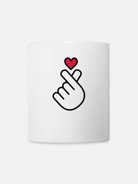 K-Pop Herz, Korea K Pop Musik Symbol, Finger, Hand - Tasse - Weiß