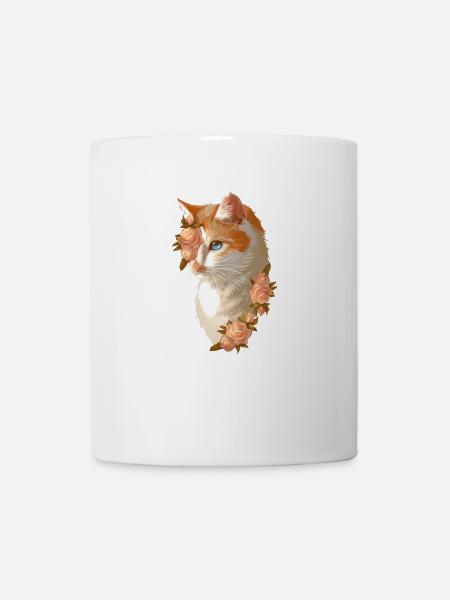Rote Katze Rosen Blumen Brightheart Lichtherz - Tasse - Weiß