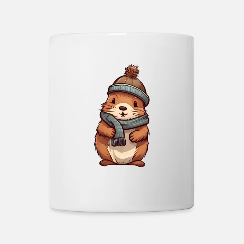 Castor mignon dans un look d’hiver festif ! - Mug blanc - blanc