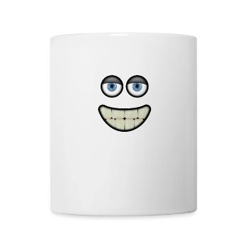 Visage souriant drôle avec des yeux et de grandes dents - Mug blanc - blanc - Devant