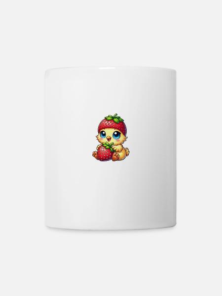 Süßes Küken Erdbeere Hut Cartoon - Tasse - Weiß