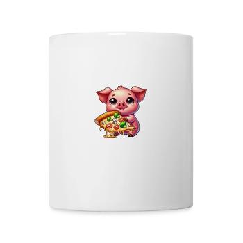 Fröhliches Schwein liebt Pizza Fast Food - Tasse - Weiß - Vorne
