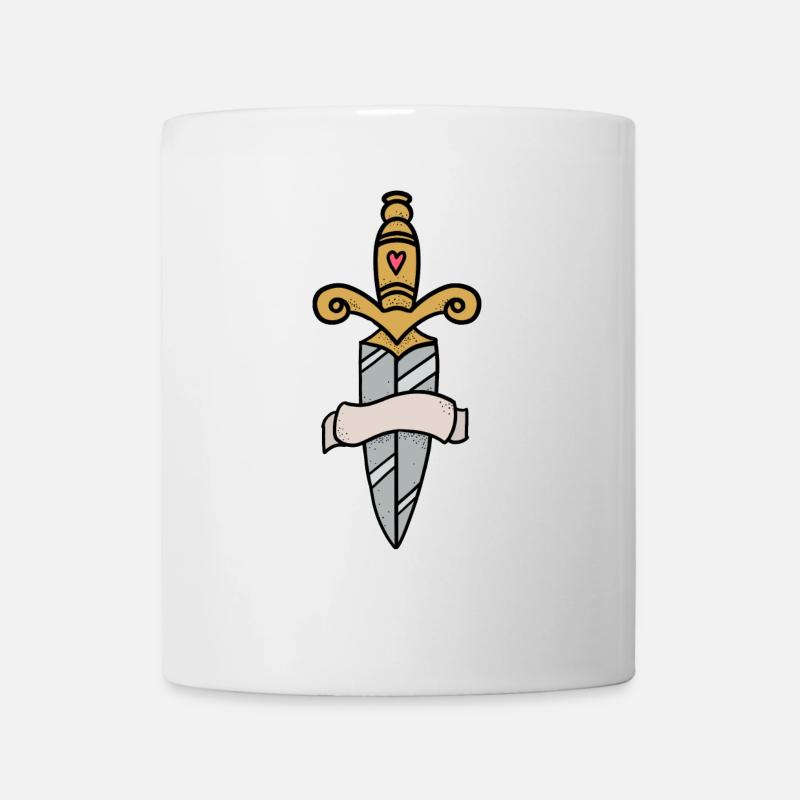 Traditionnelle couteau à épée tatouage avec bannière - Mug blanc - blanc