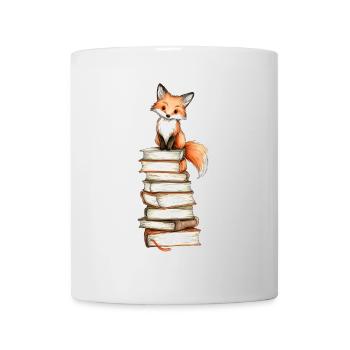 Fuchs auf Bücherstapel - Tasse - Weiß - Vorne