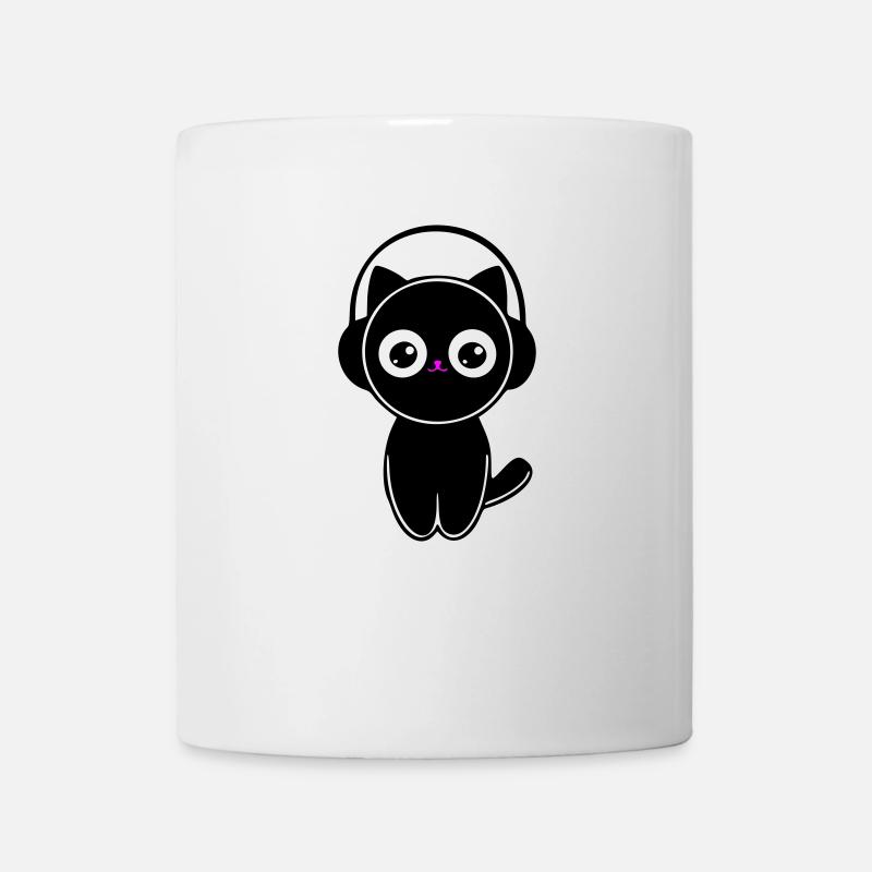 Chat mignon en casque noir personnalisable - Mug blanc - blanc