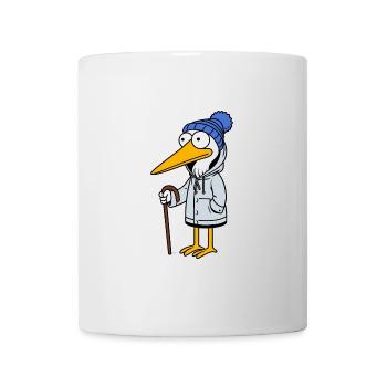 Bande dessinée Grand-père Cigogne Bâton de marche Veste de pluie Chapeau Kiez - Mug blanc - blanc - Devant