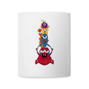 Eine bunte Monster Familie hat gemeinsam Spaß - Tasse - Weiß - Vorne