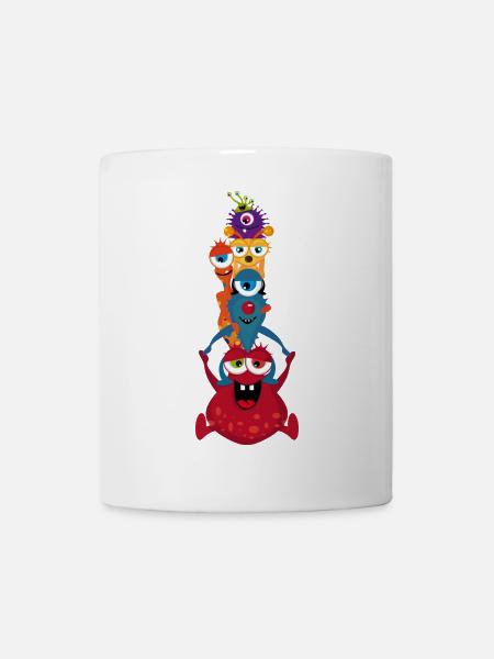 Eine bunte Monster Familie hat gemeinsam Spaß - Tasse - Weiß