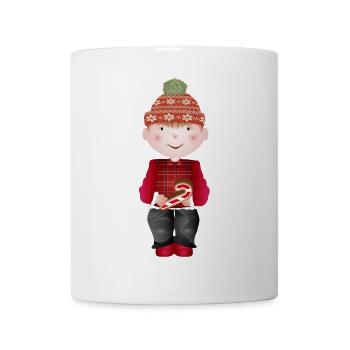 kleiner Junge mit Pudelmütze und Zuckerstange - Tasse - Weiß - Vorne