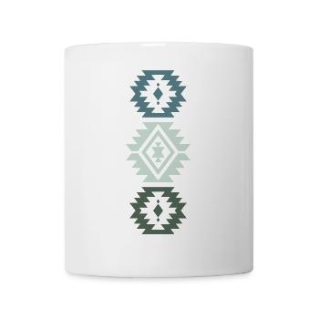 Geometric Ethnic Design in Blue and Green Tones - Mug - white - Front