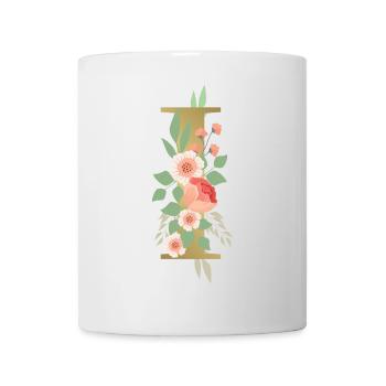 Elegant letter 'I' with flowers - Mug - white - Front