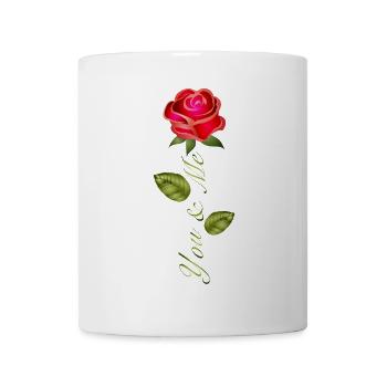 Rote Rose mit You & Me Schriftzug - Tasse - Weiß - Vorne