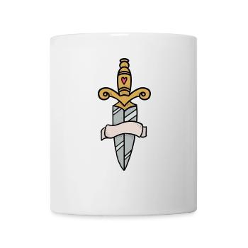 Traditionelles Tattoo Schwertmesser mit Banner - Tasse - Weiß - Vorne