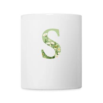 Letter S, Monogram, Floral Pattern - Mug - white - Front