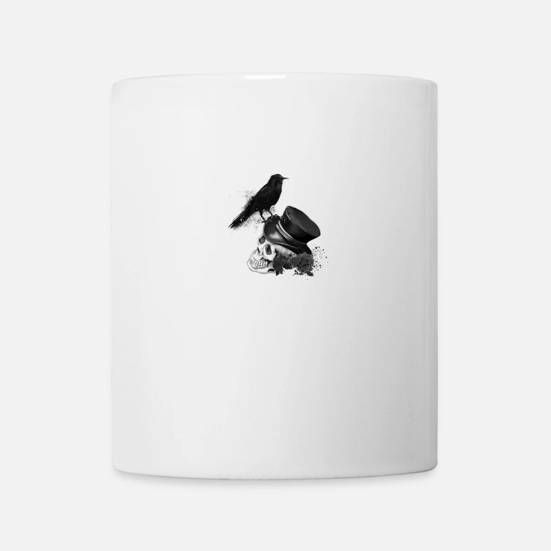 crâne avec chapeau haut de forme et corbeau sombre - Mug blanc - blanc