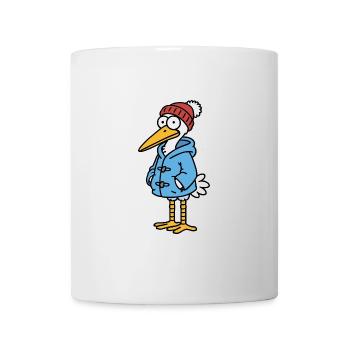 Comic Nordsee Storch Vogel Regenjacke Mütze Winter - Tasse - Weiß - Vorne