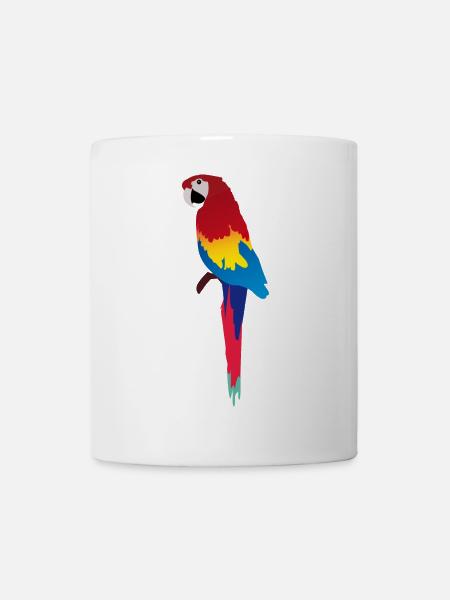 Bunter Papagei Print auf Kleidung - Tasse - Weiß