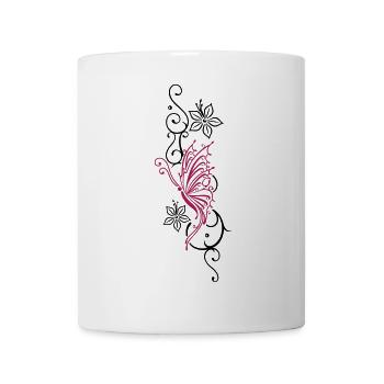 Butterfly with tribal ornament and flowers. - Mug - white - Front