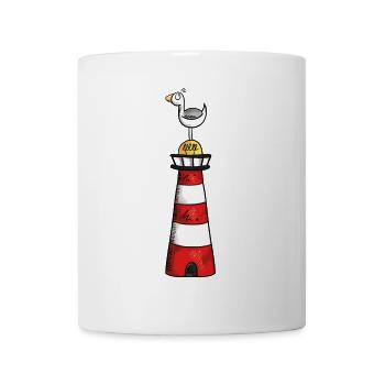 Möwe auf dem Leuchtturm - Nordsee - Geschenk - Tasse - Weiß - Vorne