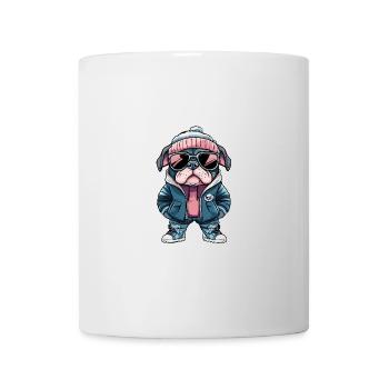 Bulldog chien bande dessinée d’hiver - Mug blanc - blanc - Devant