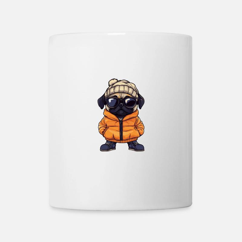 Mops Hund Winter Comic - Tasse - Weiß
