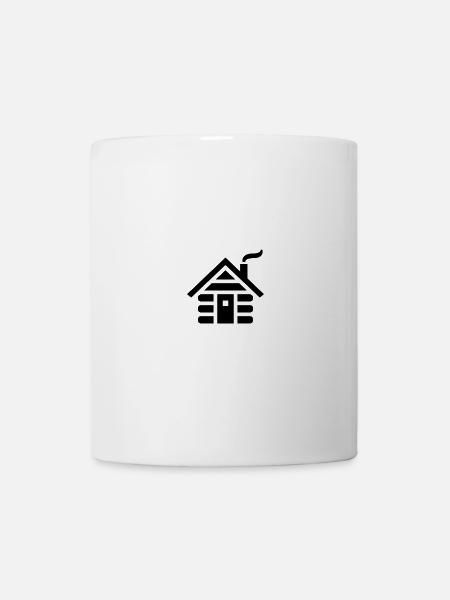Hütte mit Rauch (schwarz) - Tasse - Weiß