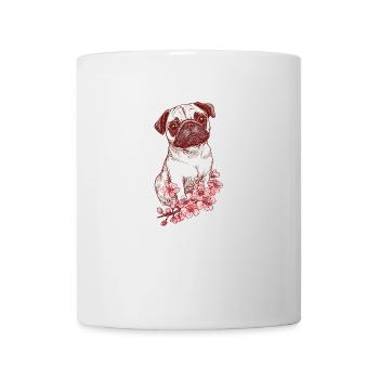 Mops mit Blüten - Tasse - Weiß - Vorne