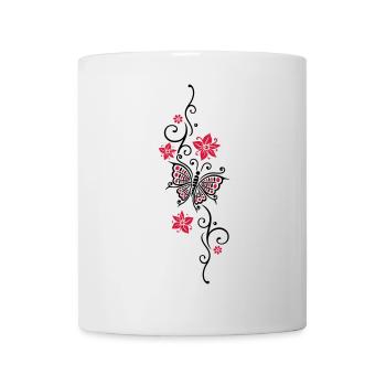 Floral tendril butterfly summer flowers flowers - Mug - white - Front
