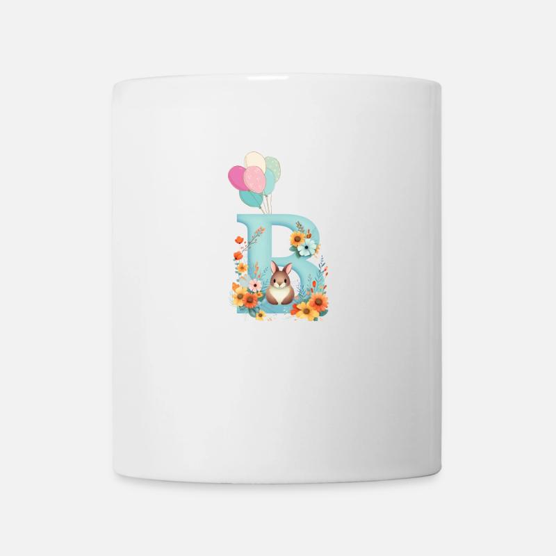 Lettre B, Monogramme, Fleurs, Lapin - Mug blanc - blanc