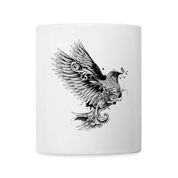 Zeichnung einer ornamental verzierten Taube - Tasse - Weiß - Vorne
