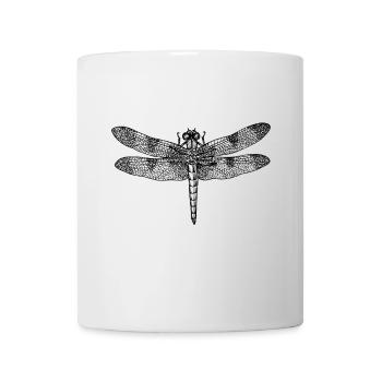 Libelle dragonfly Zeichnung Insekt Outline retro - Tasse - Weiß - Vorne