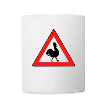 Hühnerwarnschild mit Humor - Tasse - Weiß - Vorne