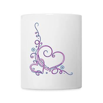 Zwei Herzen mit Blumen, pink und blau - Tasse - Weiß - Vorne