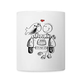 Flitterwochen Hochzeitspaar mit Herz und Auto - Tasse - Weiß - Vorne
