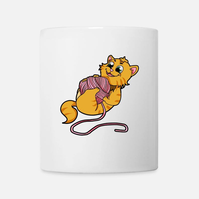 Katze Wolle Wollknäuel - Tasse - Weiß