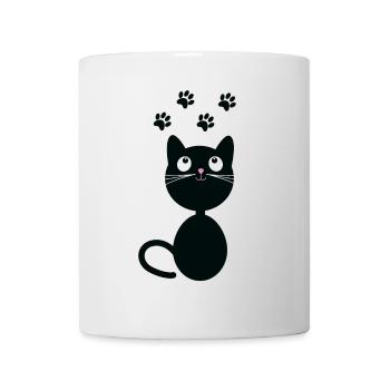 Cute cat leaves paw tracks - Mug - white - Front