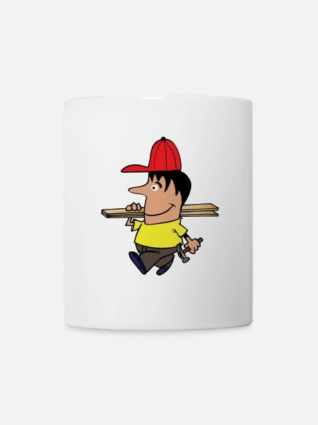 Handwerker auf dem Bau, Baumeister Hammer, Bretter - Tasse - Weiß