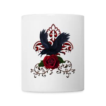 Magnifique corbeau à la rose - Mug blanc - blanc - Devant