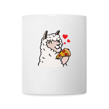 Lama isst Pizza Salami Pizzateller Ofen Geschenk - Tasse - Weiß - Vorne